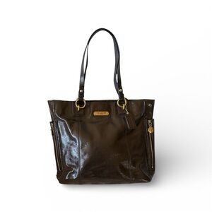 Coach Gallery Mahogany Brown Patent Leather Shoulder Tote Zip Closure F20431